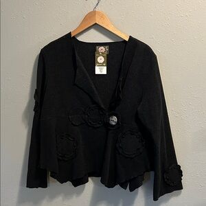 Ganteb's France Vintage Grey Wool Cardigan with‎ Applique Flowers